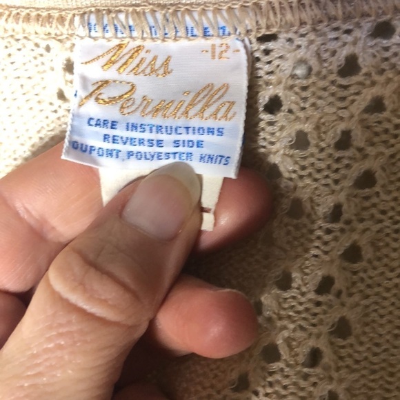 VINTAGE MISS PERNILLA Champagne Delicate Knit Open Cardigan Sweater Size 12 - Picture 6 of 16